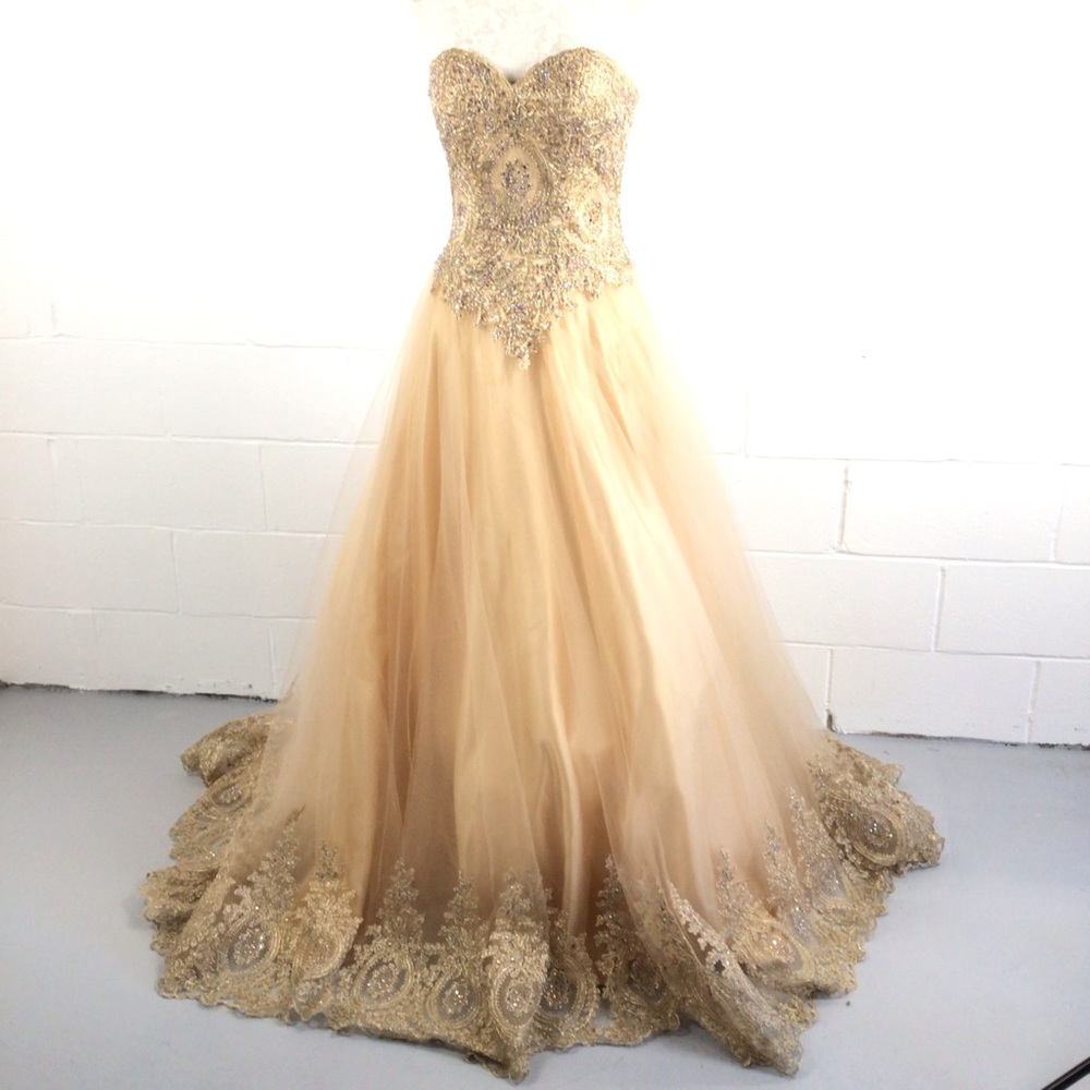 LAYLA K Champagne Strapless Ball Gown Dress Size 8